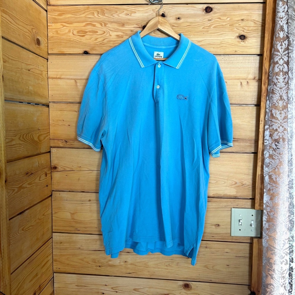 Vintage Cotton Polo Shirt Mens Large Turquoise Blue Twin Tipped L1212 Lacoste